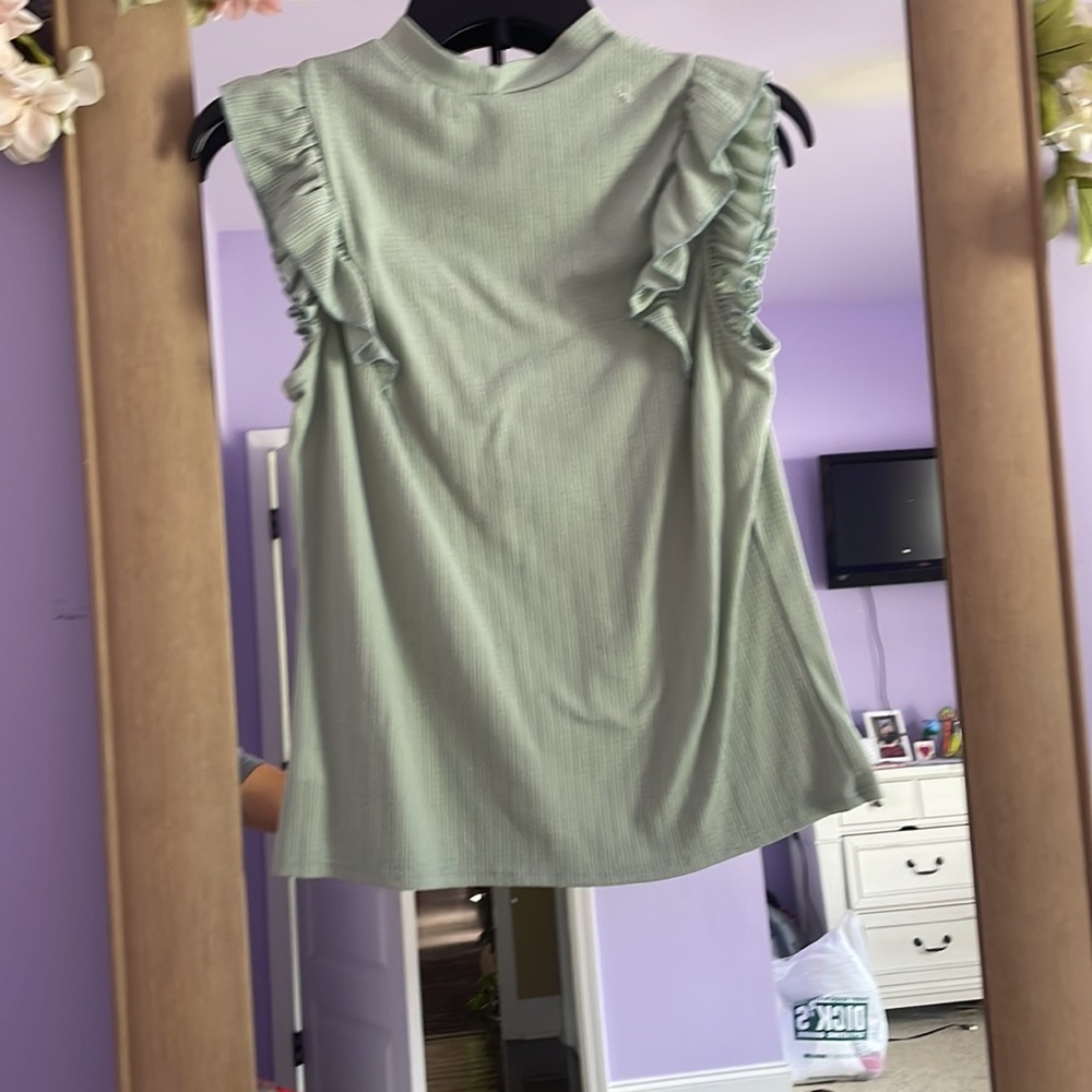 Sage Green Fitted Ruffle Top - Picture 2 of 3